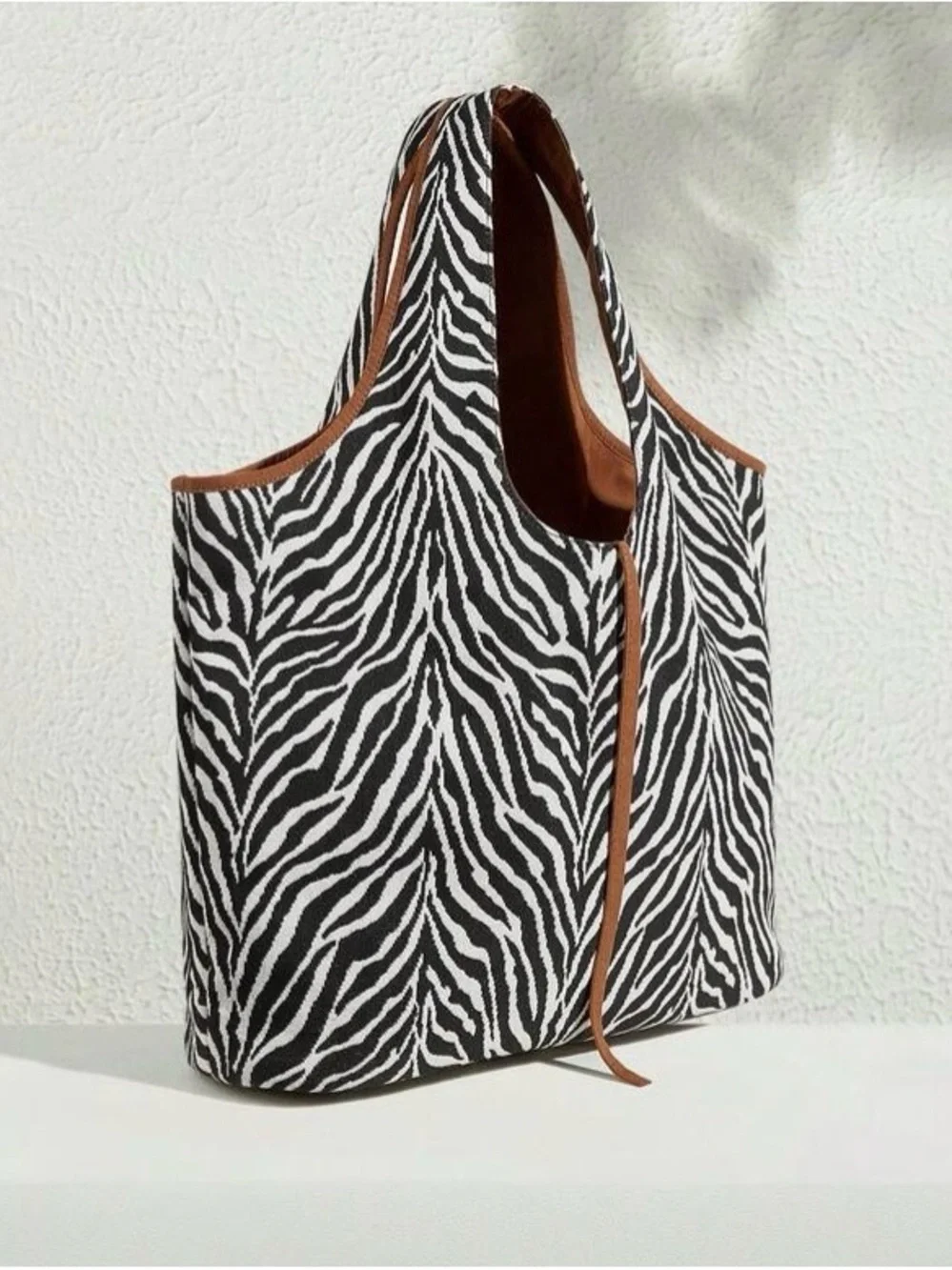 Zebra Print Tote Bag with Brown Trim - Women's Fashion Bag